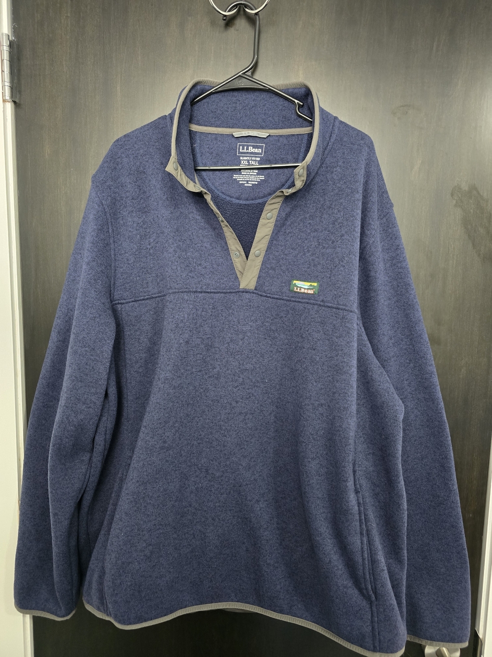 L.L. Bean Men's XXL Tall Sweater Fleece Snap Pullover Navy Blue EUC